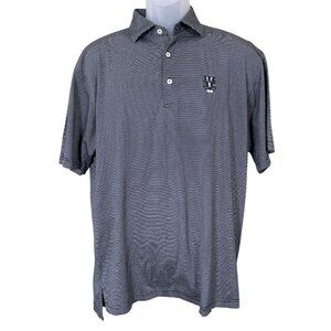 Peter Millar Crown Sport Performance Black & White Striped Golf Polo Medium